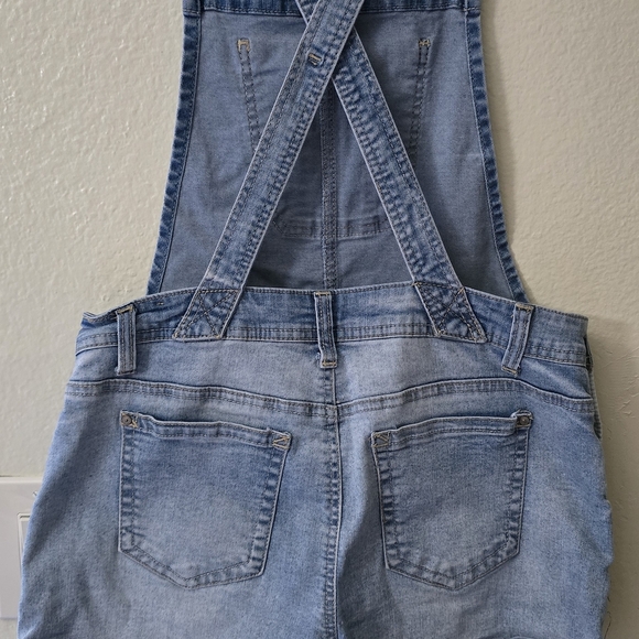 Wallflower Denim Stretch High Rise Shortalls Overalls Juniors Size Large - Picture 2 of 11